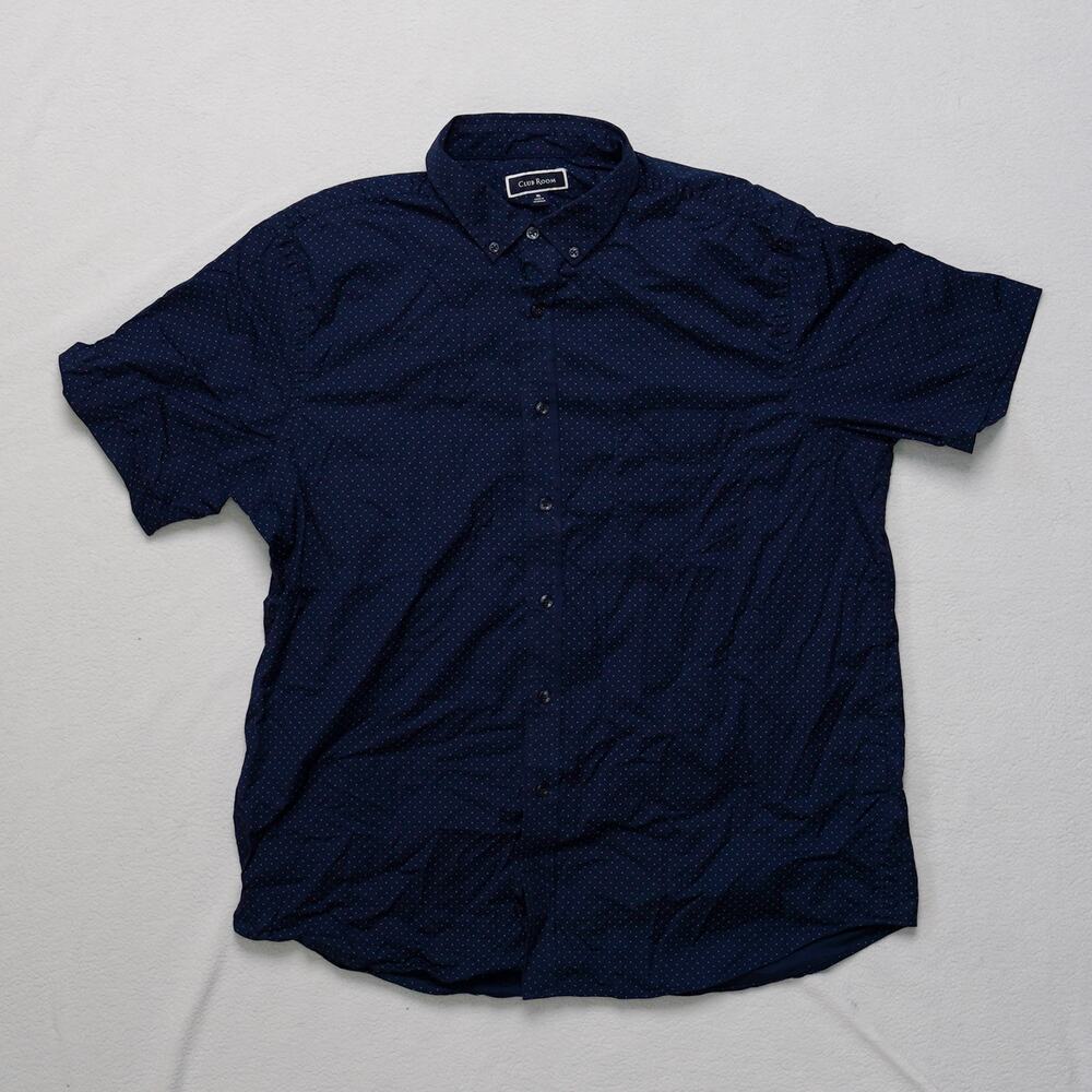 Club Room Men's Navy Blue Micro-Dot Cotton Button-Down Shirt